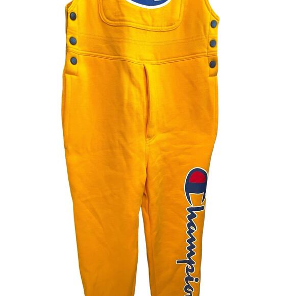 Champion Super‎ Fleece 3.0 Sweatpant Overalls Size XS Yellow Blue Embroidered - Picture 3 of 11